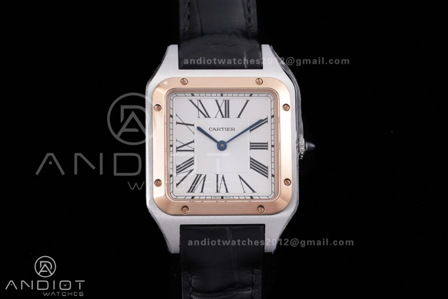 Santos Dumont 31.4mm SS/RG AF 1:1 Best Edition Silver Dial on Black Strap A157