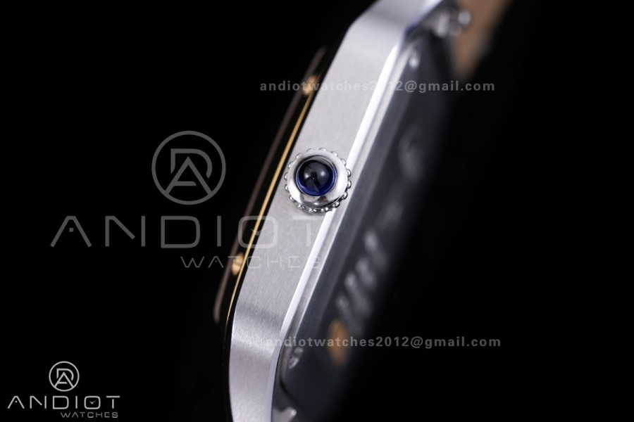 Santos Dumont 27.5mm SS AF 1:1 Best Edition YG Bezel Black Dial on Black Leather Strap Ronda Quartz