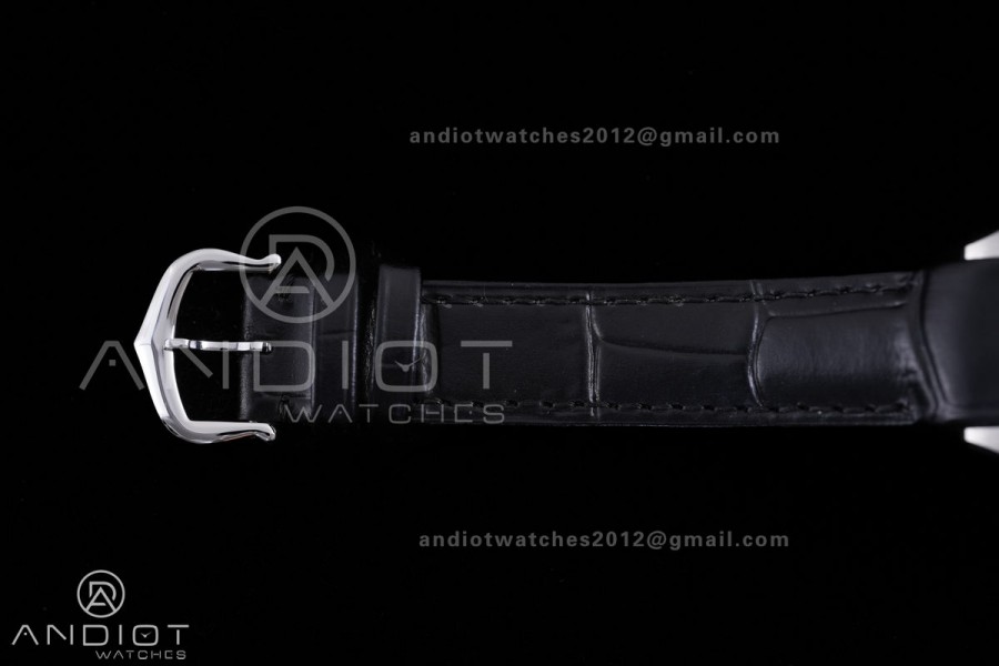 Santos Dumont 27.5mm SS AF 1:1 Best Edition YG Bezel Black Dial on Black Leather Strap Ronda Quartz
