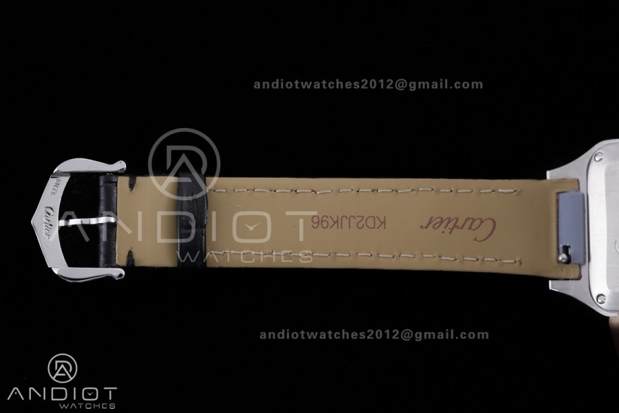 Santos Dumont 27.5mm SS AF 1:1 Best Edition YG Bezel Black Dial on Black Leather Strap Ronda Quartz