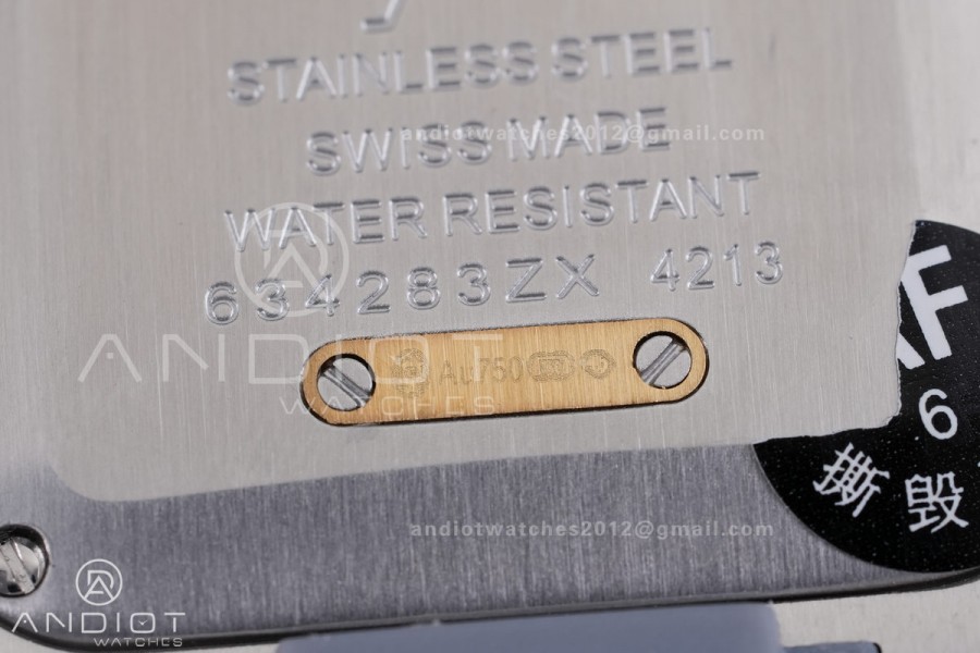 Santos Dumont 27.5mm SS AF 1:1 Best Edition YG Bezel Black Dial on Black Leather Strap Ronda Quartz