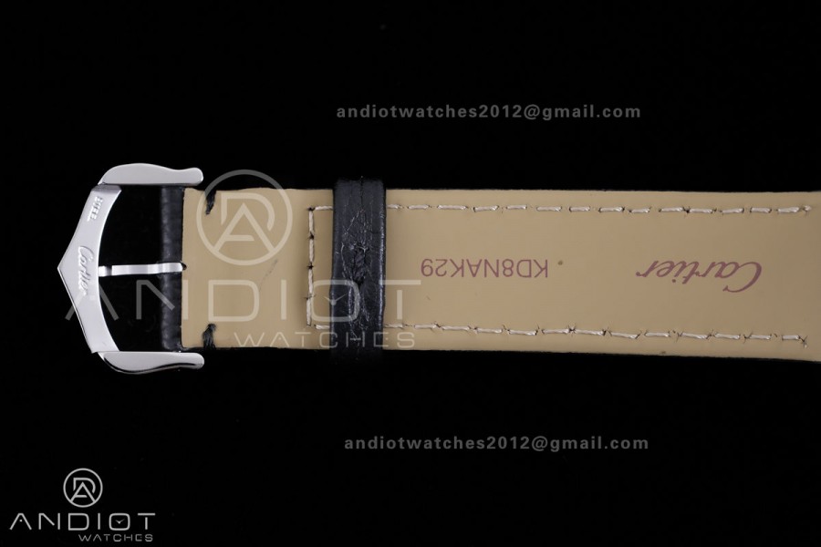 Santos Dumont 31.4mm SS AF 1:1 Best Edition Silver Dial on Black Leather Strap A157