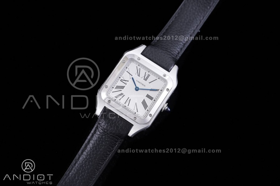 Santos Dumont 31.4mm SS AF 1:1 Best Edition Silver Dial on Black Leather Strap A157