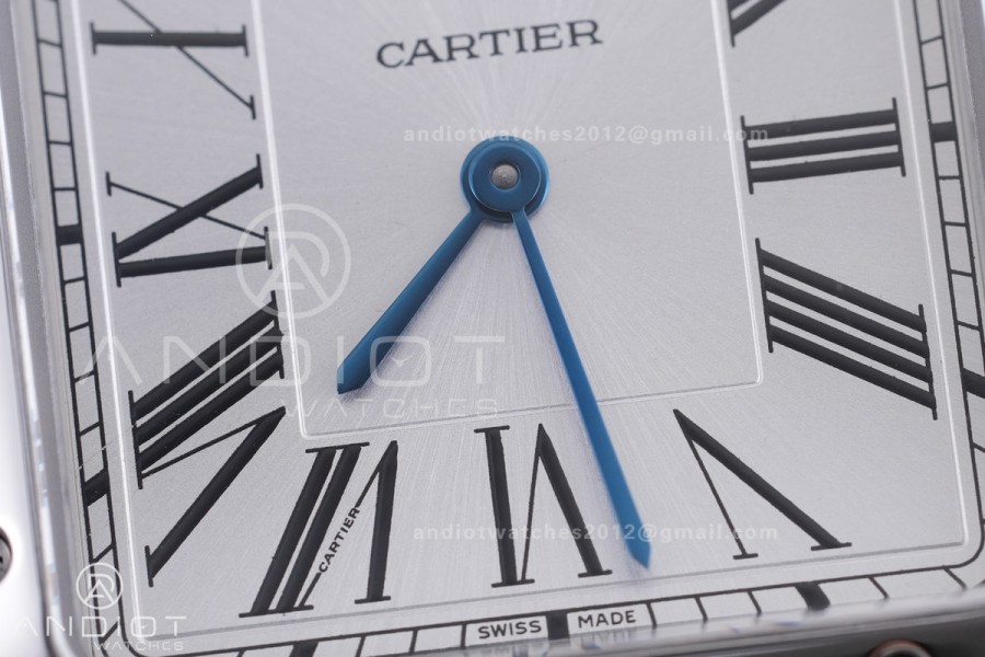 Santos Dumont 31.4mm AF 1:1 Best Edition Silver Dial on Blue Leather Strap Ronda Quartz