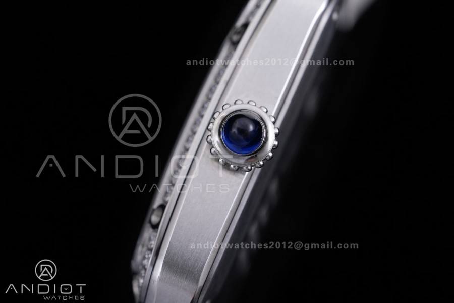 Santos Dumont 31.4mm AF 1:1 Best Edition Silver Dial Diamonds Bezel on Blue Leather Strap Ronda Quartz
