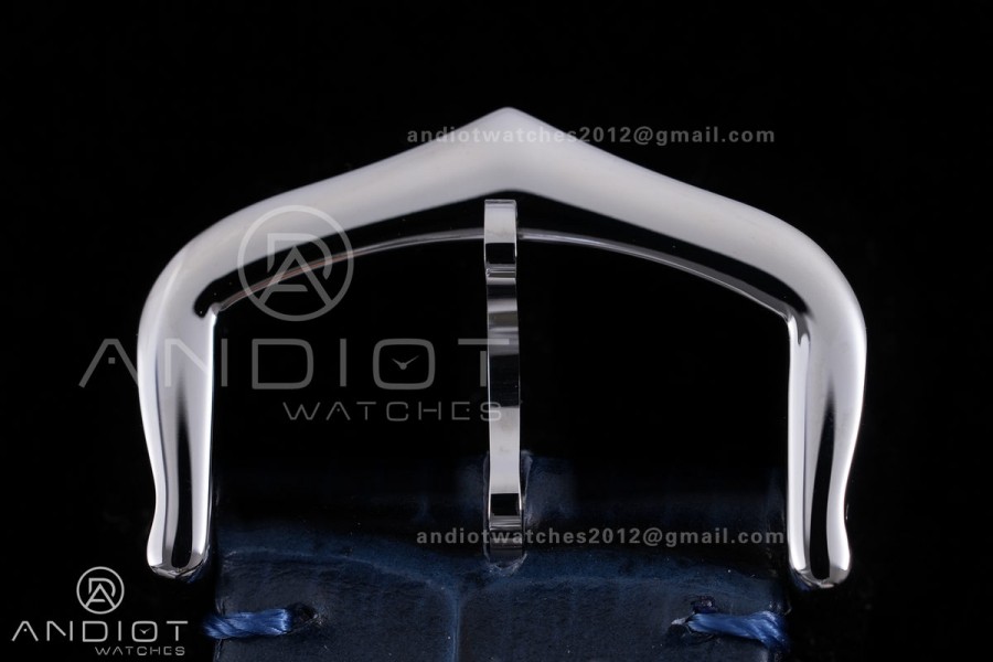 Santos Dumont 31.4mm AF 1:1 Best Edition Silver Dial Diamonds Bezel on Blue Leather Strap Ronda Quartz