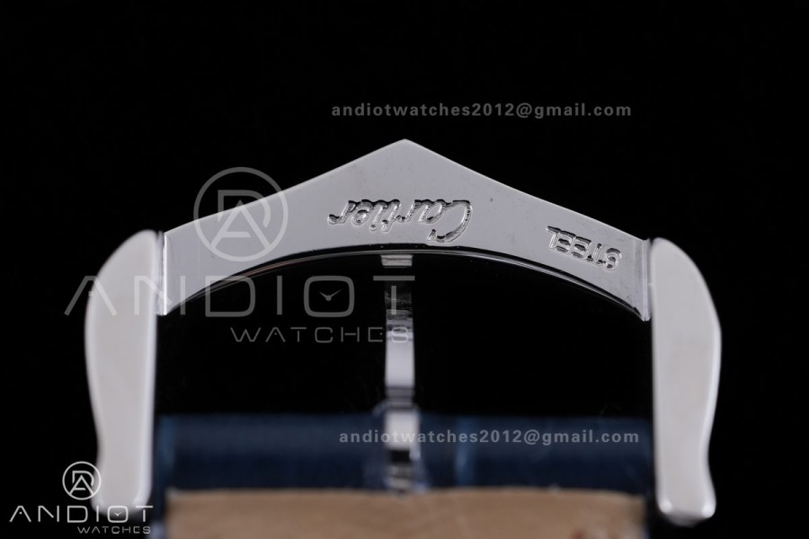 Santos Dumont 31.4mm AF 1:1 Best Edition Silver Dial Diamonds Bezel on Blue Leather Strap Ronda Quartz