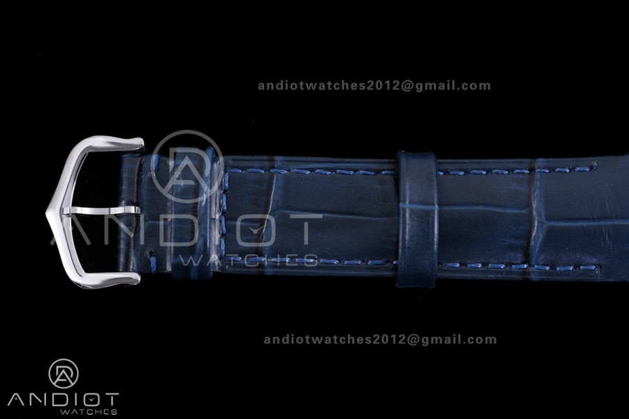 Santos Dumont 31.4mm SS AF 1:1 Best Edition YG Bezel Black Dial YG Marker on Blue Leather Strap Ronda Quartz