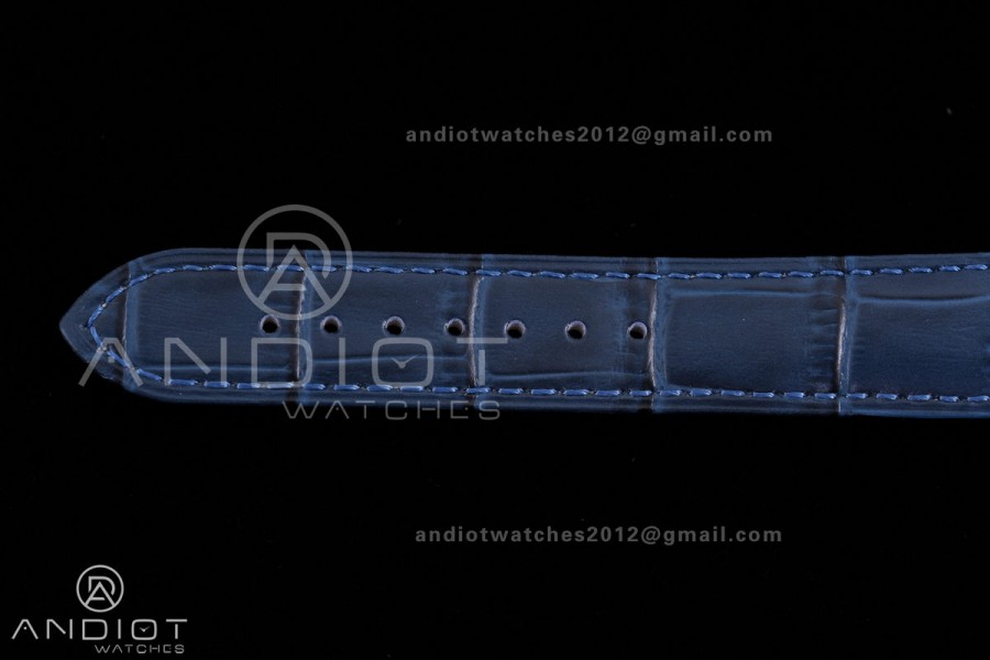 Santos Dumont 31.4mm SS AF 1:1 Best Edition YG Bezel Black Dial YG Marker on Blue Leather Strap Ronda Quartz
