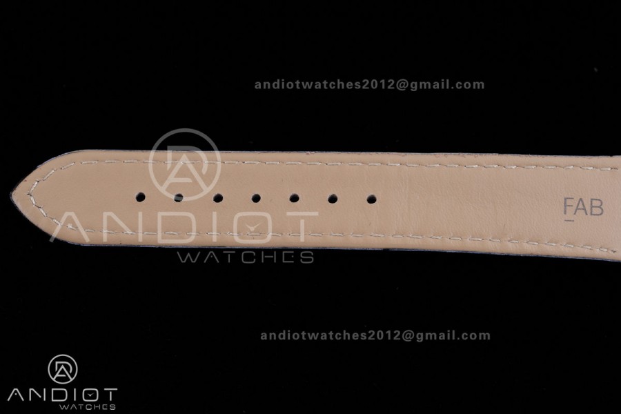 Santos Dumont 31.4mm SS AF 1:1 Best Edition YG Bezel Black Dial YG Marker on Blue Leather Strap Ronda Quartz