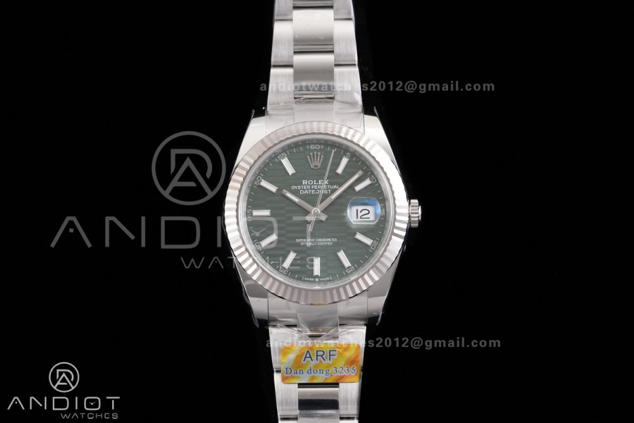 DateJust 41 126334 ARF 1:1 Best Edition 904L Steel Green Textured Stick Dial on Oyster Bracelet DD3235