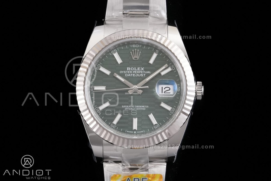 DateJust 41 126334 ARF 1:1 Best Edition 904L Steel Green Textured Stick Dial on Oyster Bracelet DD3235