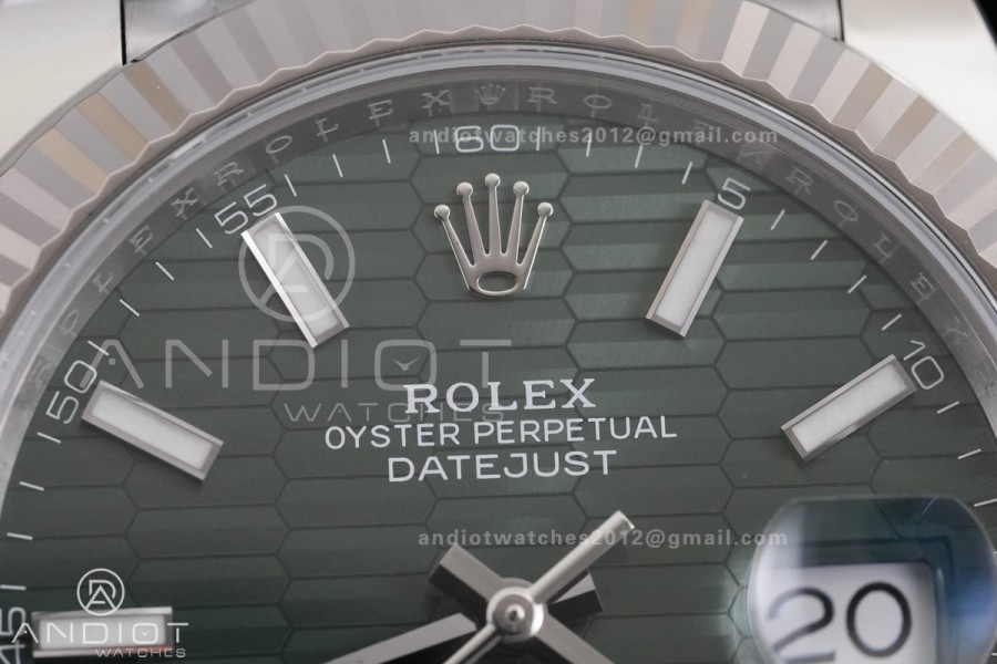 DateJust 41 126334 ARF 1:1 Best Edition 904L Steel Green Textured Stick Dial on Oyster Bracelet DD3235
