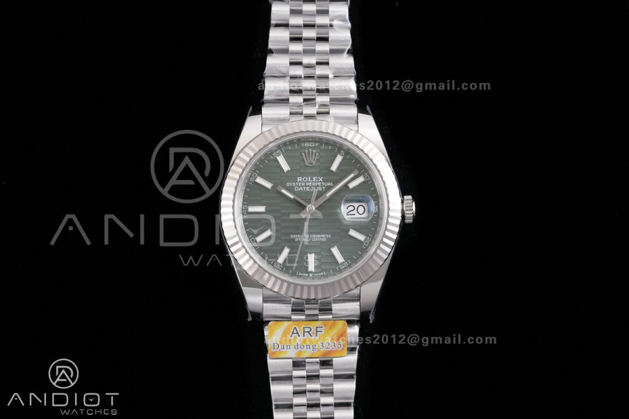 DateJust 41 126334 904L SS ARF 1:1 Best Edition Green Textured Stick Dial on Jubilee Bracelet DD3235