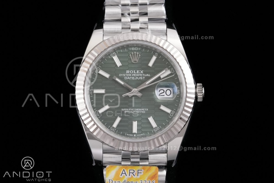 DateJust 41 126334 904L SS ARF 1:1 Best Edition Green Textured Stick Dial on Jubilee Bracelet DD3235