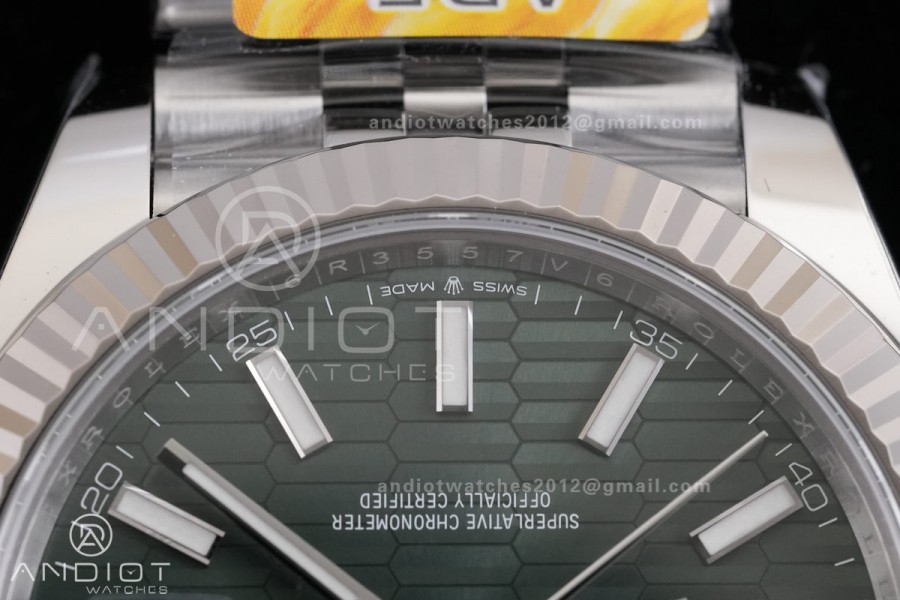 DateJust 41 126334 904L SS ARF 1:1 Best Edition Green Textured Stick Dial on Jubilee Bracelet DD3235