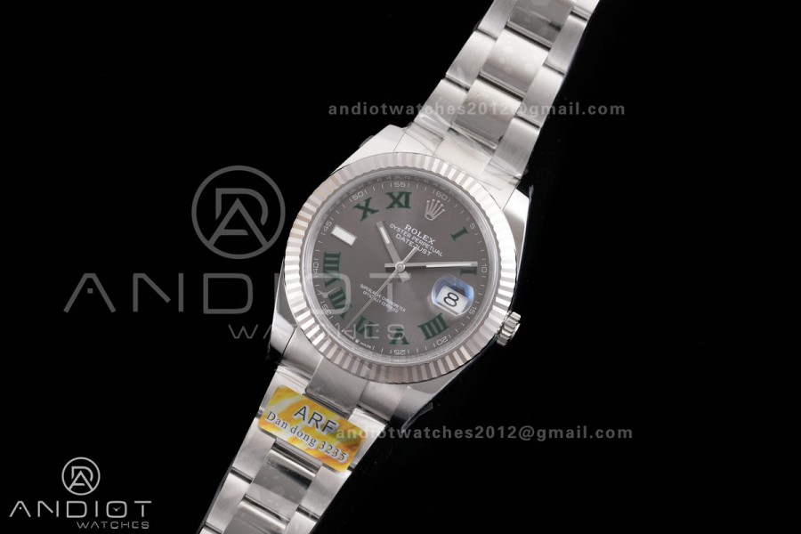 DateJust 41 126334 ARF 1:1 Best Edition 904L Steel Gray Dial Green Roman on Oyster Bracelet DD3235