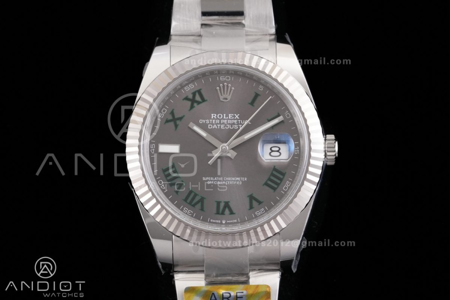 DateJust 41 126334 ARF 1:1 Best Edition 904L Steel Gray Dial Green Roman on Oyster Bracelet DD3235