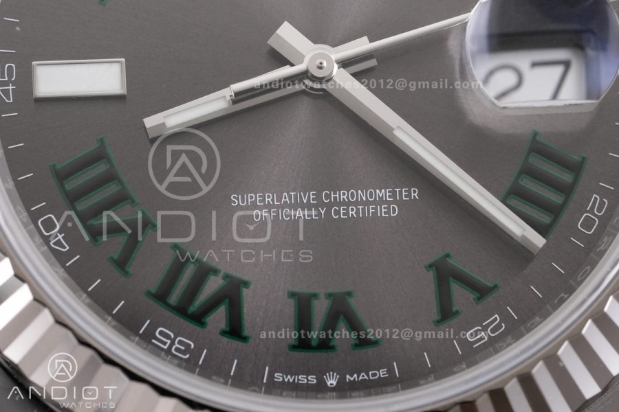 DateJust 41 126334 ARF 1:1 Best Edition 904L Steel Gray Dial Green Roman on Oyster Bracelet DD3235