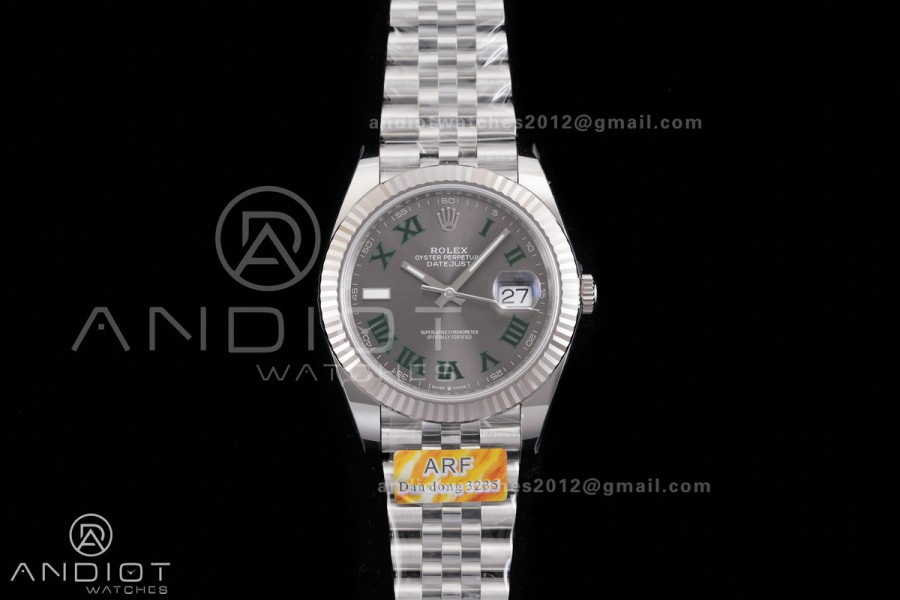 DateJust 41 126334 904L SS ARF 1:1 Best Edition Gray Dial Green Roman on Jubilee Bracelet DD3235