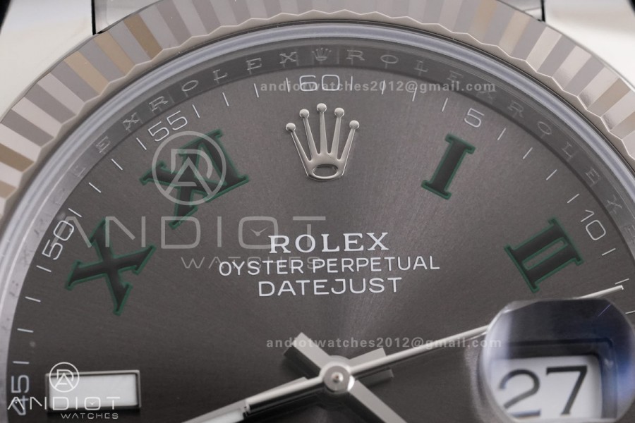 DateJust 41 126334 904L SS ARF 1:1 Best Edition Gray Dial Green Roman on Jubilee Bracelet DD3235