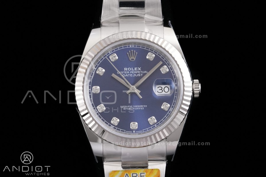 DateJust 41 126334 ARF 1:1 Best Edition 904L Steel Blue Diamonds Dial on Oyster Bracelet DD3235