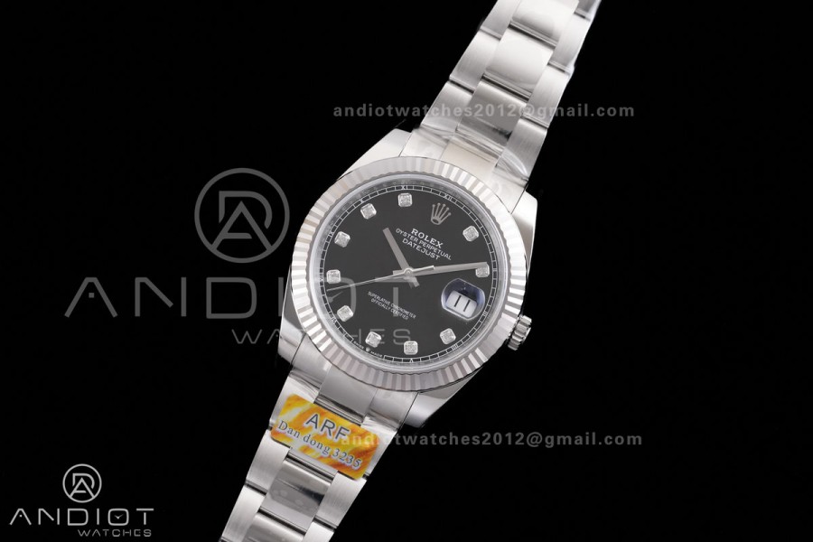 DateJust 41 126334 ARF 1:1 Best Edition 904L Steel Black Diamonds Dial on Oyster Bracelet DD3235