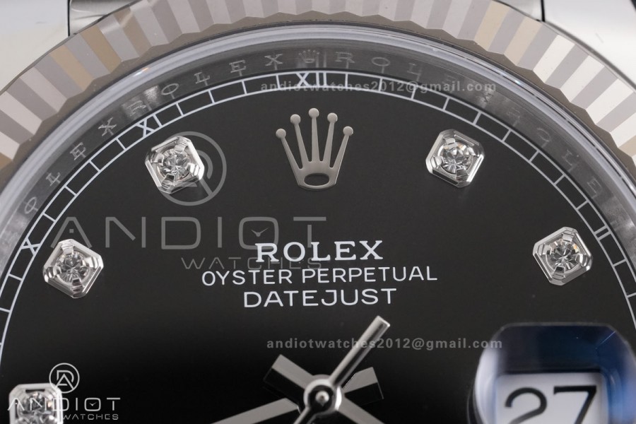 DateJust 41 126334 ARF 1:1 Best Edition 904L Steel Black Diamonds Dial on Oyster Bracelet DD3235