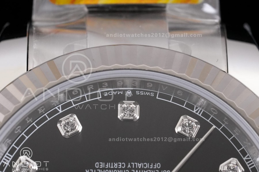 DateJust 41 126334 ARF 1:1 Best Edition 904L Steel Black Diamonds Dial on Oyster Bracelet DD3235