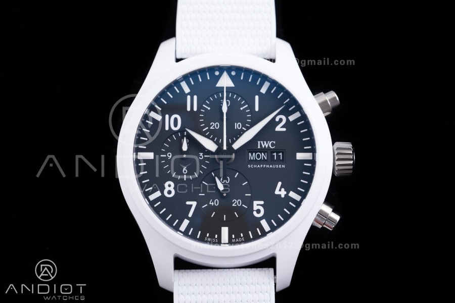 Pilot Chrono IW389105 White Ceramic “Lake Tahoe” APSF 1:1 Best Edition on White Rubber Strap DD69385 Super Clone