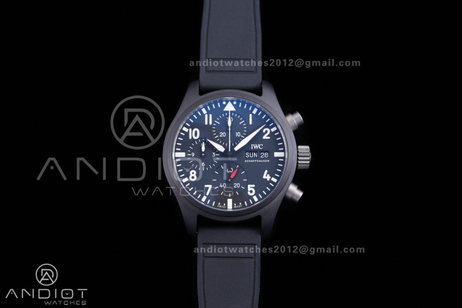 Pilot's Watch Chrono 41 IW389401 TOP GUN Black Ceramic APSF 1:1 Best Edition on Black Rubber Strap DD69385 Super Clone