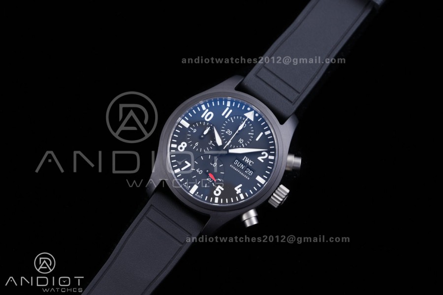 Pilot's Watch Chrono 41 IW389401 TOP GUN Black Ceramic APSF 1:1 Best Edition on Black Rubber Strap DD69385 Super Clone