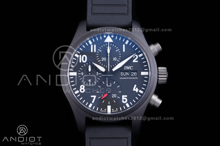 Pilot's Watch Chrono 41 IW389401 TOP GUN Black Ceramic APSF 1:1 Best Edition on Black Rubber Strap DD69385 Super Clone