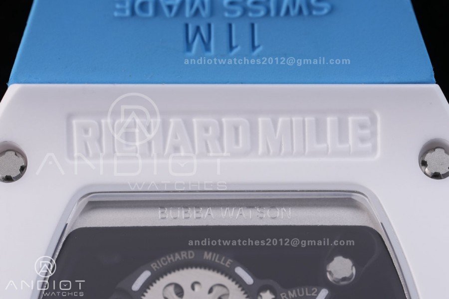 RM055 White Ceramic BBF 1:1 Best Edition Blue Bezel Blue Crown on Blue Rubber Strap RMUL2 Super Clone