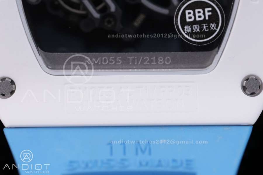 RM055 White Ceramic BBF 1:1 Best Edition Blue Bezel Blue Crown on Blue Rubber Strap RMUL2 Super Clone