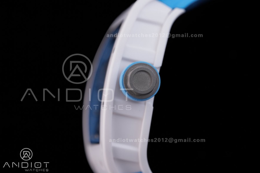RM055 White Ceramic BBF 1:1 Best Edition Blue Bezel Blue Crown on Blue Rubber Strap RMUL2 Super Clone
