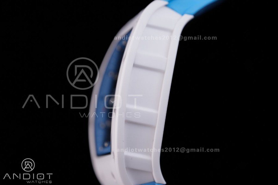 RM055 White Ceramic BBF 1:1 Best Edition Blue Bezel Blue Crown on Blue Rubber Strap RMUL2 Super Clone