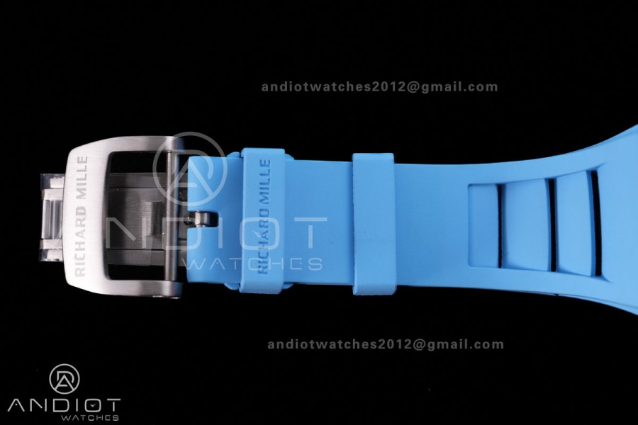 RM055 White Ceramic BBF 1:1 Best Edition Blue Bezel Blue Crown on Blue Rubber Strap RMUL2 Super Clone