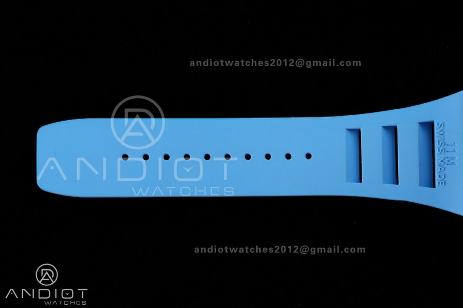 RM055 White Ceramic BBF 1:1 Best Edition Blue Bezel Blue Crown on Blue Rubber Strap RMUL2 Super Clone