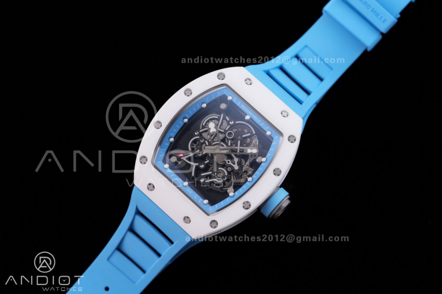 RM055 White Ceramic BBF 1:1 Best Edition Blue Bezel Blue Crown on Blue Rubber Strap RMUL2 Super Clone
