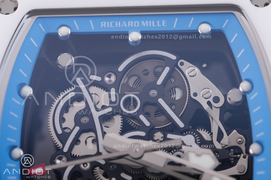 RM055 White Ceramic BBF 1:1 Best Edition Blue Bezel Blue Crown on Blue Rubber Strap RMUL2 Super Clone