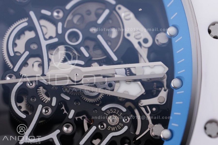 RM055 White Ceramic BBF 1:1 Best Edition Blue Bezel Blue Crown on Blue Rubber Strap RMUL2 Super Clone