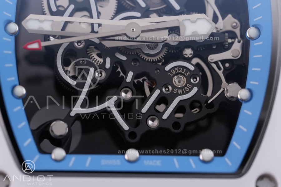 RM055 White Ceramic BBF 1:1 Best Edition Blue Bezel Blue Crown on Blue Rubber Strap RMUL2 Super Clone