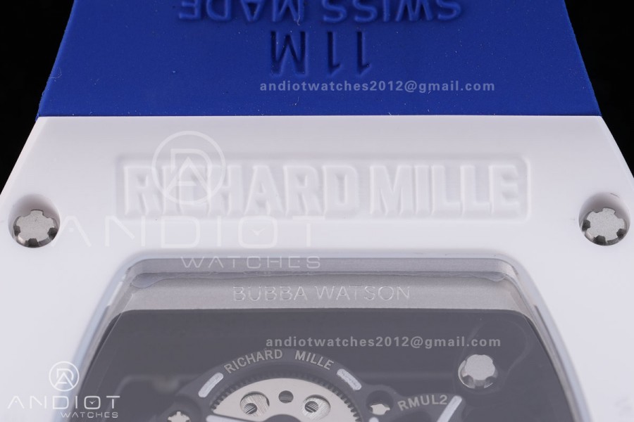 RM055 White Ceramic BBF 1:1 Best Edition White Bezel Blue Crown on Blue Rubber Strap RMUL2 Super Clone