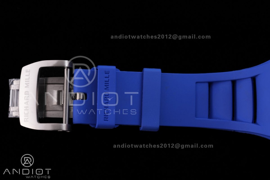 RM055 White Ceramic BBF 1:1 Best Edition White Bezel Blue Crown on Blue Rubber Strap RMUL2 Super Clone