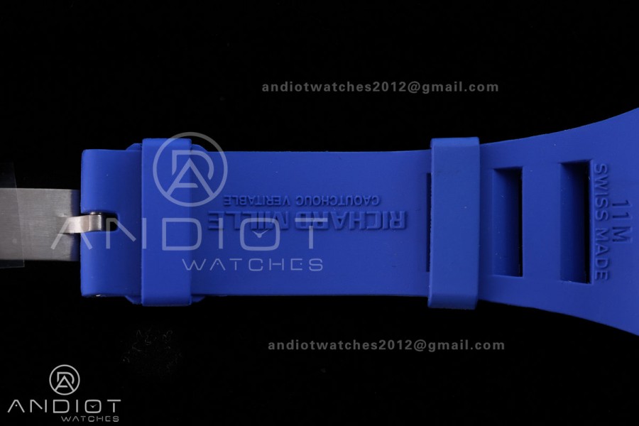 RM055 White Ceramic BBF 1:1 Best Edition White Bezel Blue Crown on Blue Rubber Strap RMUL2 Super Clone