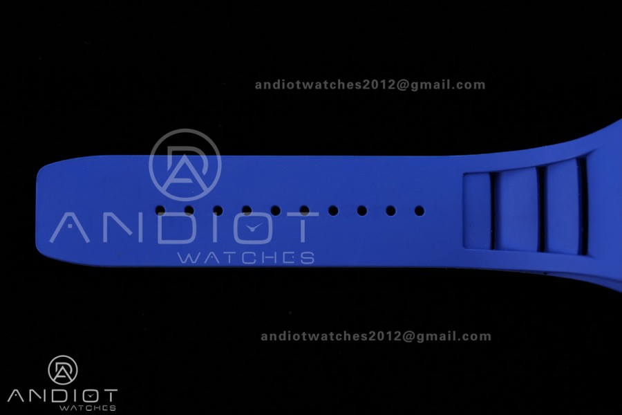 RM055 White Ceramic BBF 1:1 Best Edition White Bezel Blue Crown on Blue Rubber Strap RMUL2 Super Clone