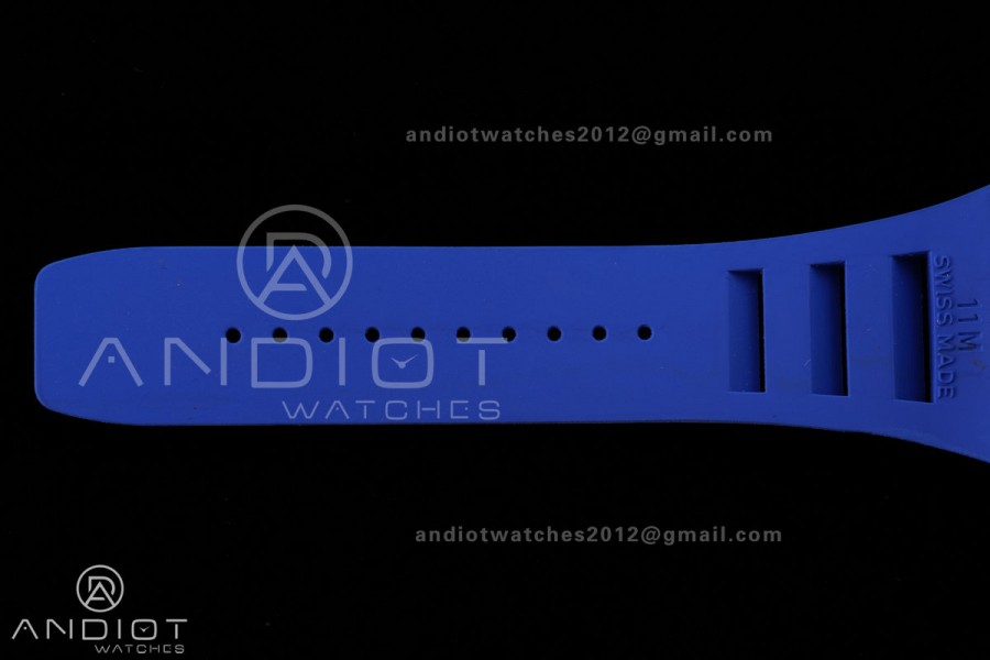 RM055 White Ceramic BBF 1:1 Best Edition White Bezel Blue Crown on Blue Rubber Strap RMUL2 Super Clone