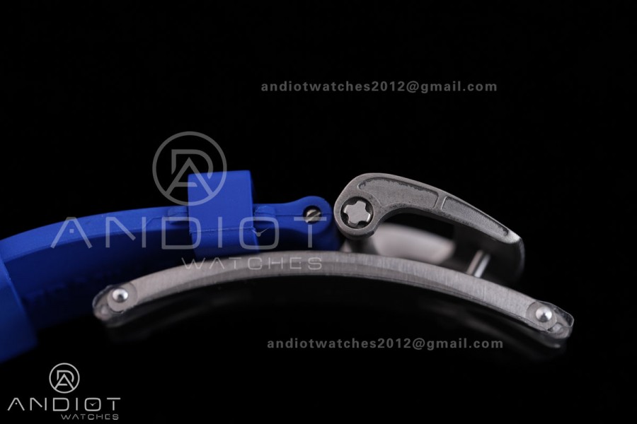 RM055 White Ceramic BBF 1:1 Best Edition White Bezel Blue Crown on Blue Rubber Strap RMUL2 Super Clone