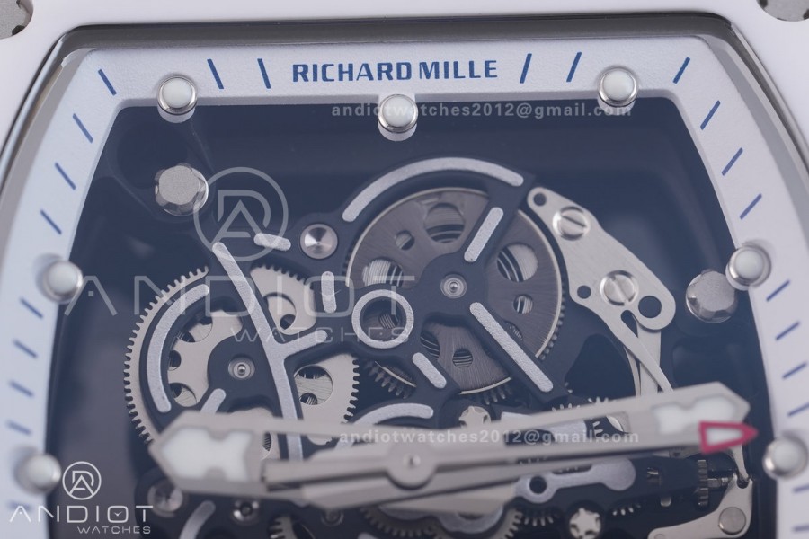 RM055 White Ceramic BBF 1:1 Best Edition White Bezel Blue Crown on Blue Rubber Strap RMUL2 Super Clone